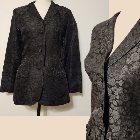Western Jackets & Blazers - Rare Vintage 60s Panhandle slim Western Goth Punk Black Floral Brocade Blazer